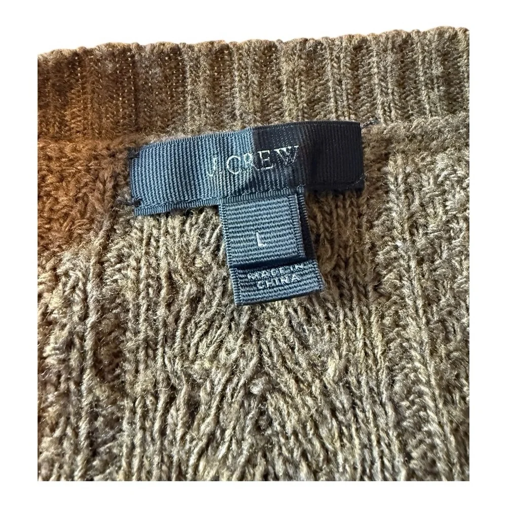 J. Crew Sweater Green Cable Knit Wool Blend Pullover Crewneck F5085 Size L